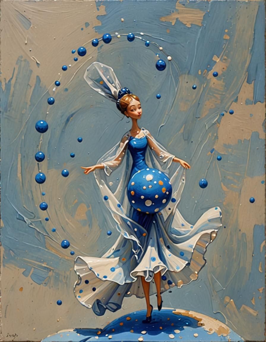 Blue Dancing Figurine with Veil in Oil Painting Style
