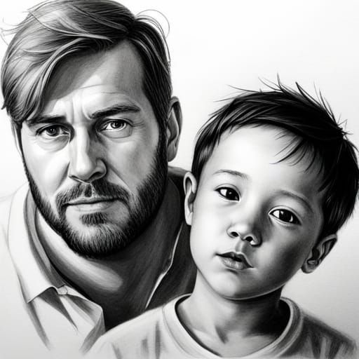 Graphite Pencil Portrait of Father and Son