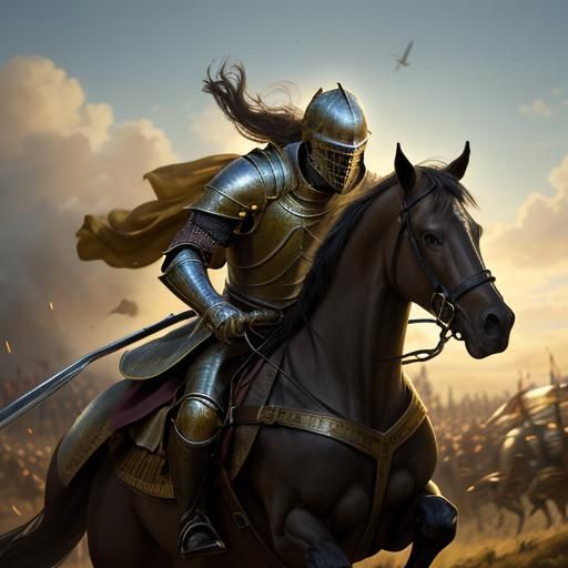 Knight Falls off Horse in Battlefield Oil Painting