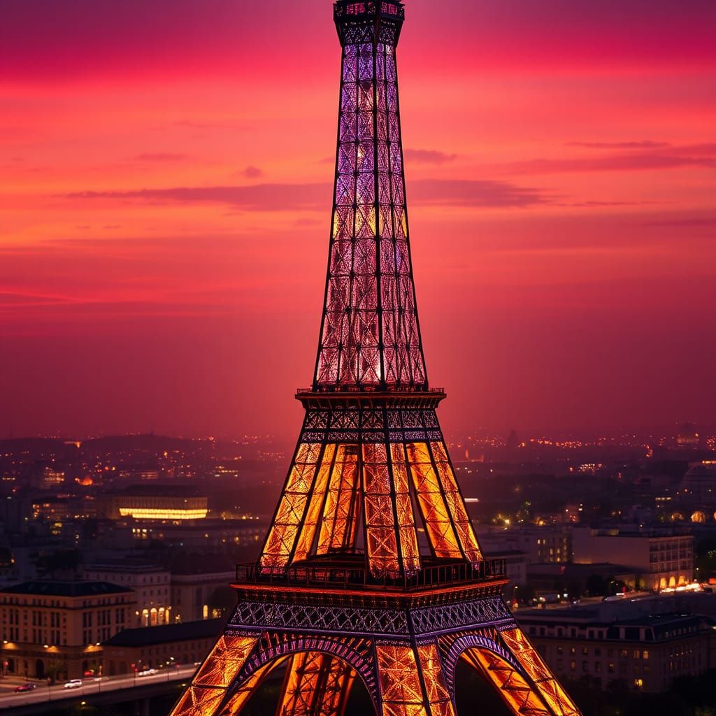 Eiffel Tower Made of Crystal Glass at Sunset