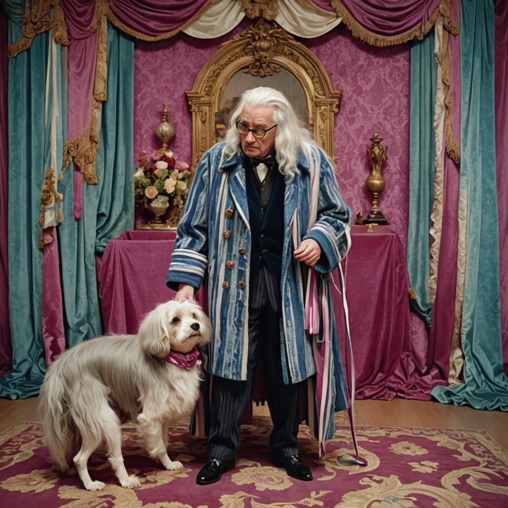 Opulent Christmas Scene with Eccentric Elderly Man