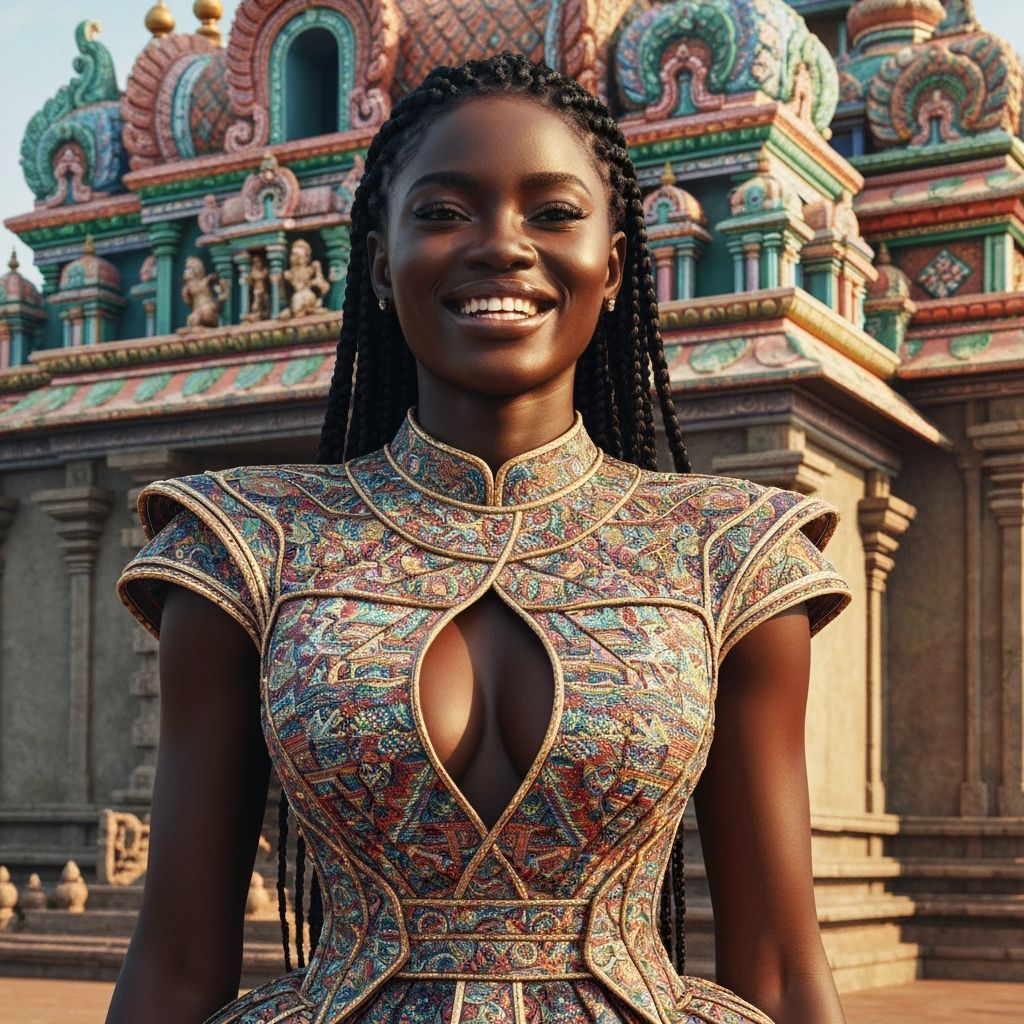 Futuristic Couture at Hindu Temple, Digital Art