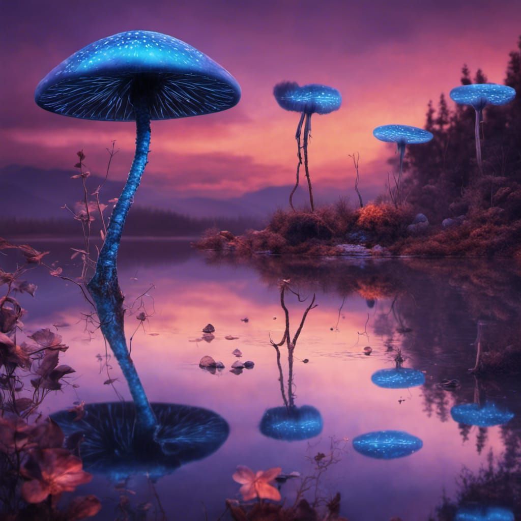 Twilight Fantasy World with Glowing Mushrooms