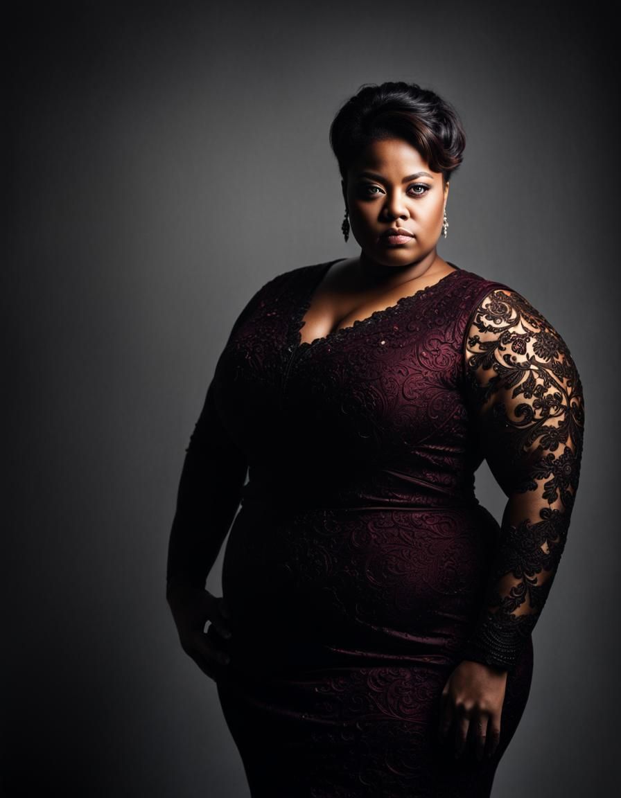 Hyperrealistic Full-Figured Woman in Studio Portrait