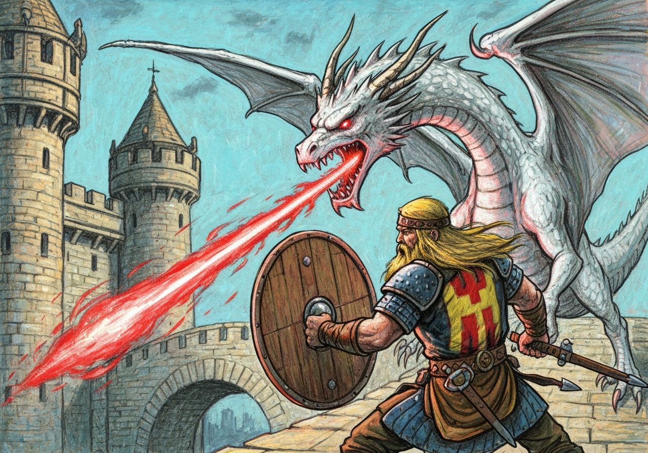 Viking Shield Against Dragon Fire in Illustration Style