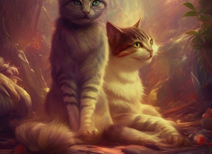 Mystical Cat Divinity Concept Art in Art Nouveau Style