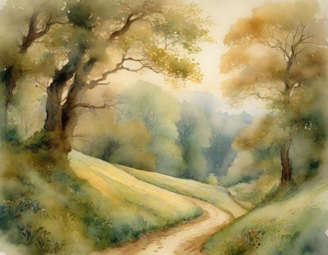 Enchanted Forest Path in Watercolor Style