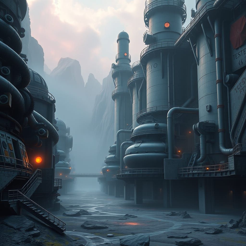 Futuristic Cement Facility in a Dreamlike Landscape