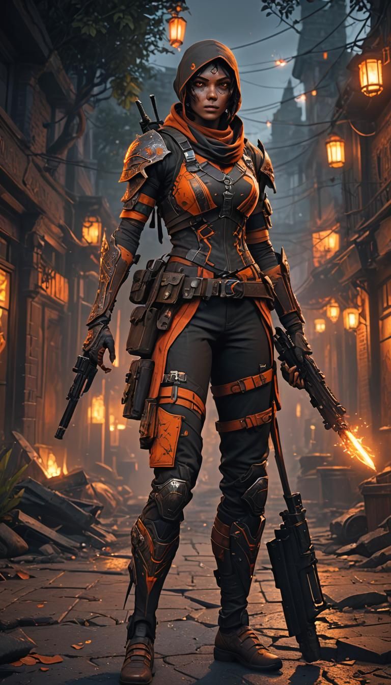 Night Assassin in Red and Orange: Fantasy Concept Art
