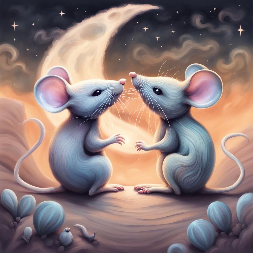 Pastel Desert Mice in Night Landscape
