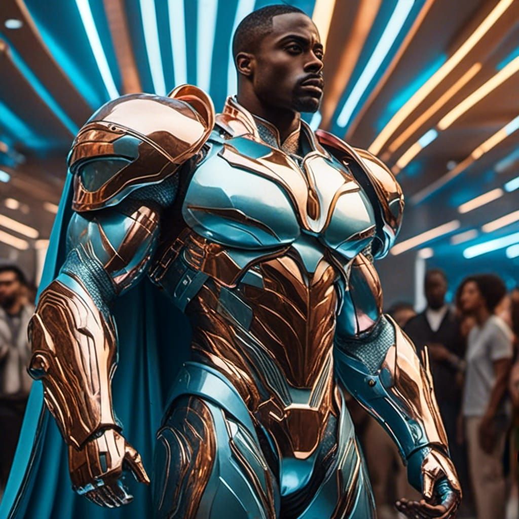 Heroic Leader in Futuristic Iridescent Armor