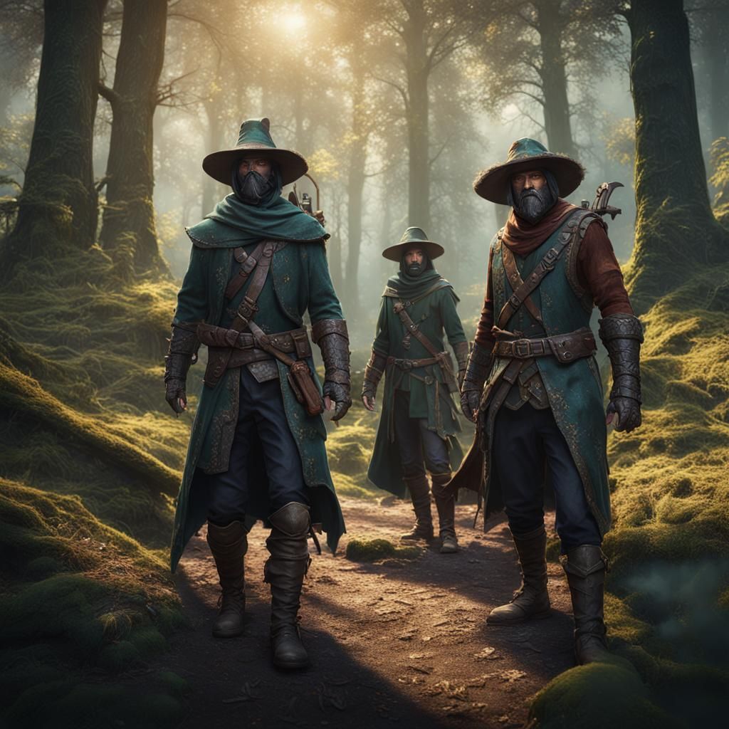 Fantasy Bandits in Forest: Detailed Matte Painting