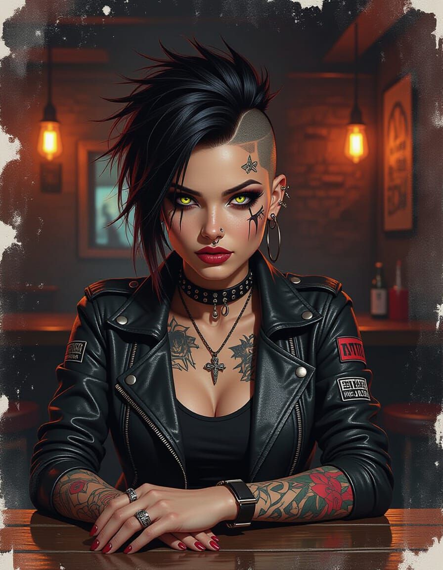 Badass Punk Woman in Post-Apocalyptic Bar