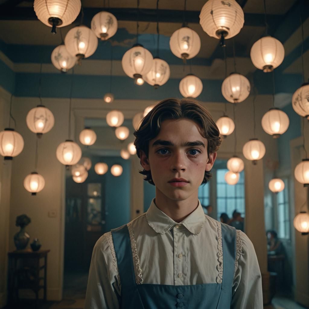 Teenage Boy in Maid Dress: Cinematic Film Still