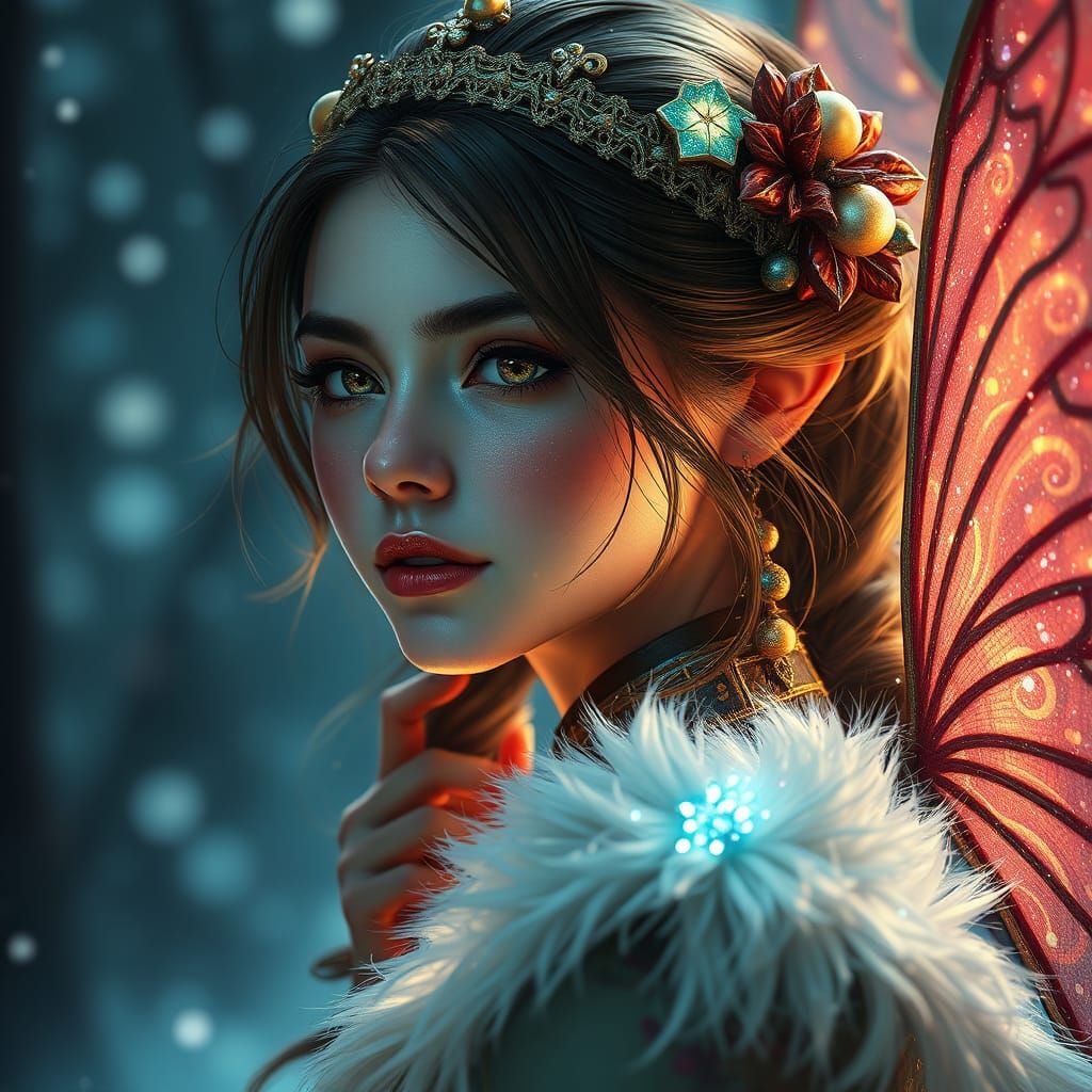 Christmas Fairy Portrait in Hyperdetailed Lighting