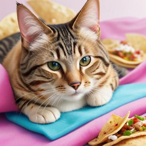 Cat with Tacos: Vibrant Digital Illustration