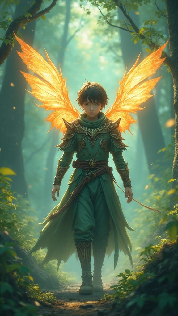 Anime Boy's Mythical Transformation with Forest Magic