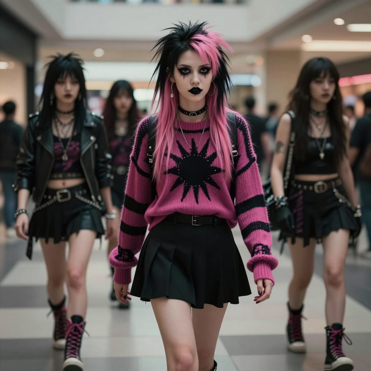 Punk Girl in Mall with Cinematic Lighting