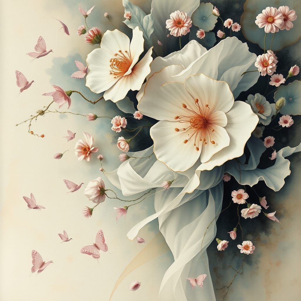 Ethereal Tea Stains on Linen in Surreal Gouache Style