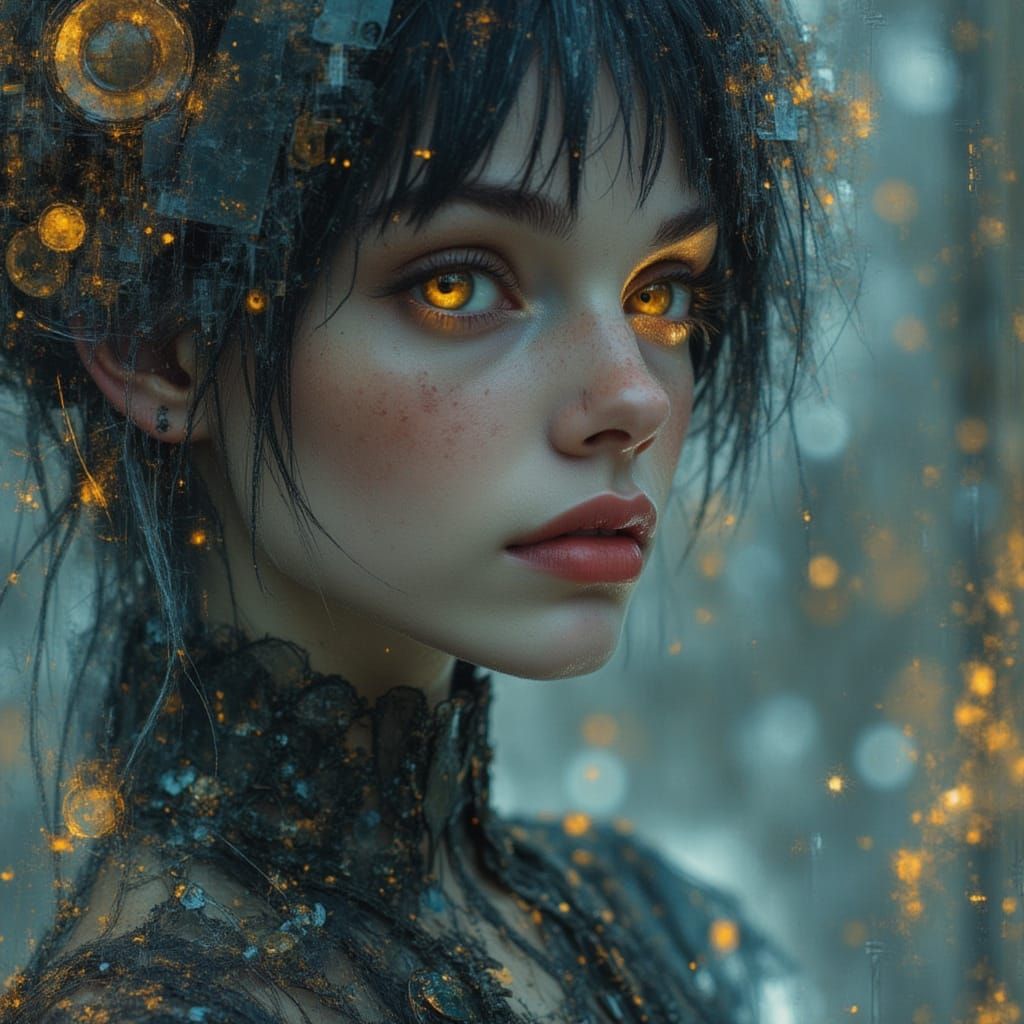 Dramatic Portrait with Gold Fire Sparks