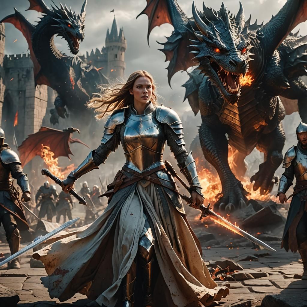 Epic Knight Battles Dragon in Golden Hour 3D Art