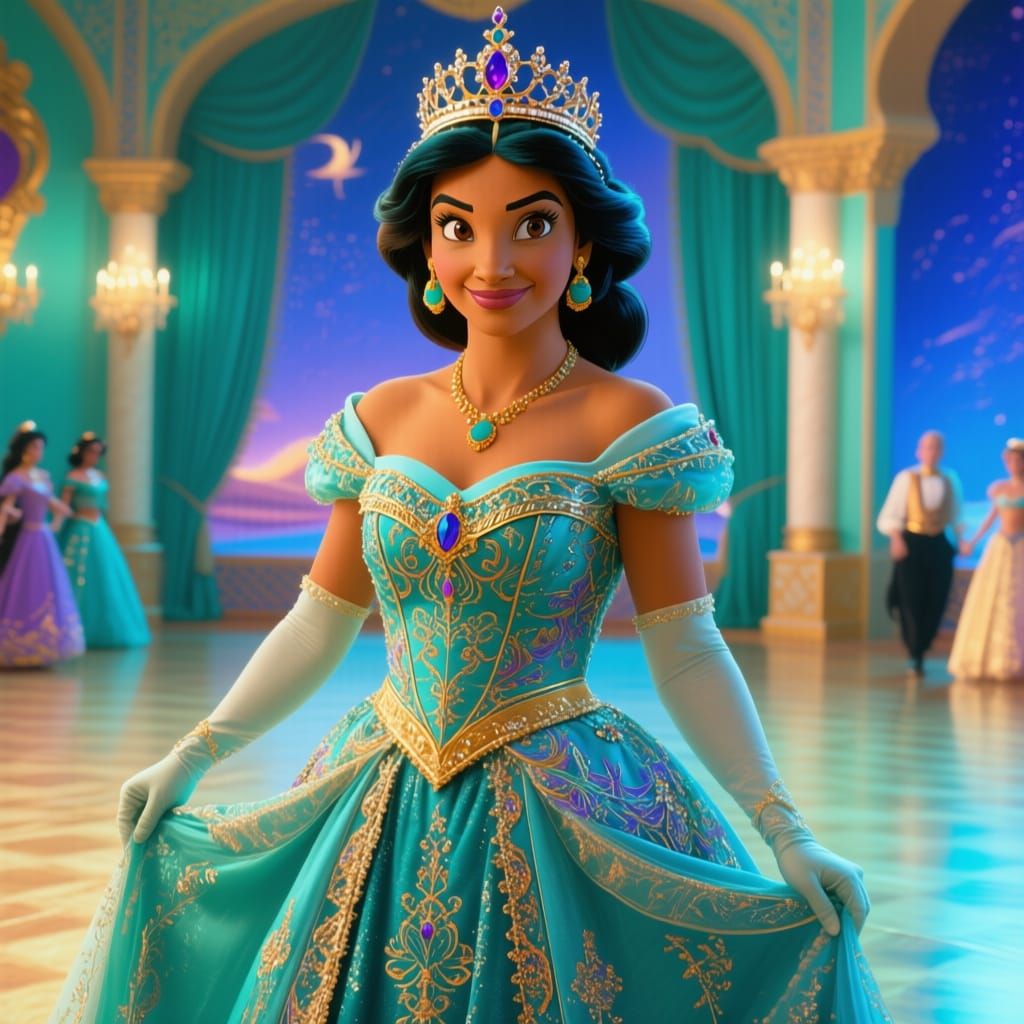 Princess Jasmine in an Elaborate Aladdin Ball Gown