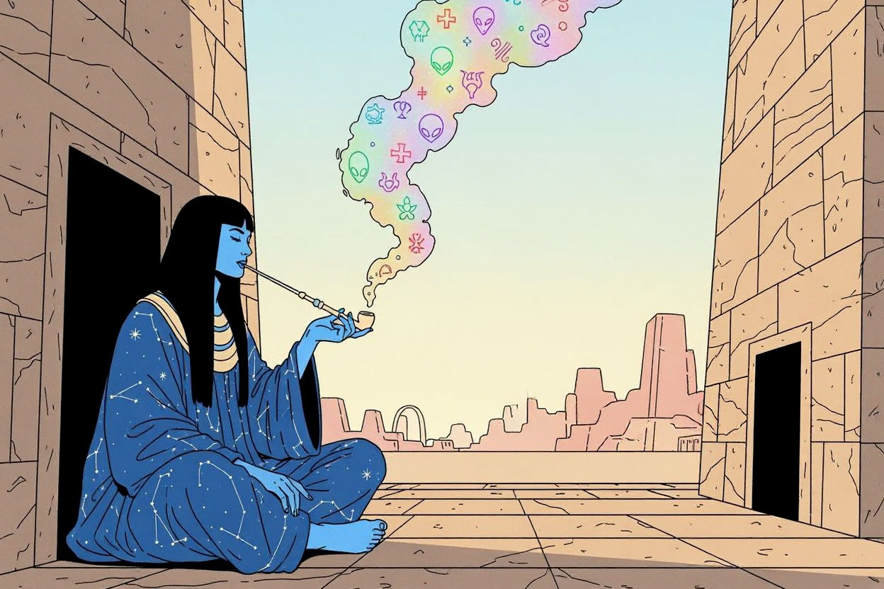 Ghostly Temple Scene in Moebius Style