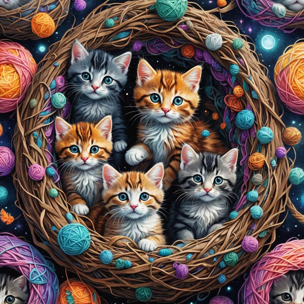 Kittens in Wool: Holographic Astral Cosmic Illustration