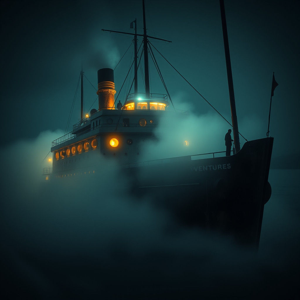 Ethereal Cargo Ship Amidst Dark Waters