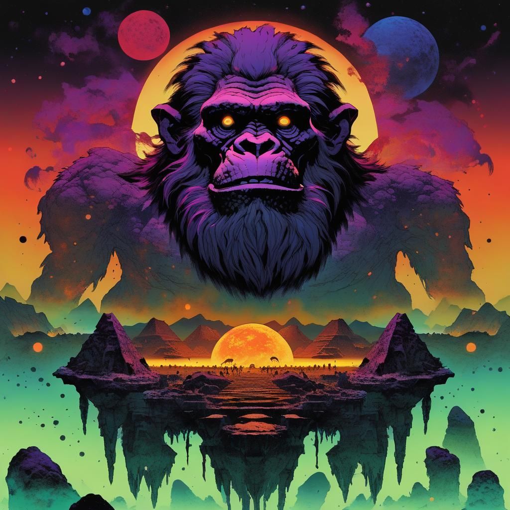 Neon Neanderthal Necromancer Brews Nectar: Neo-Impressionist...