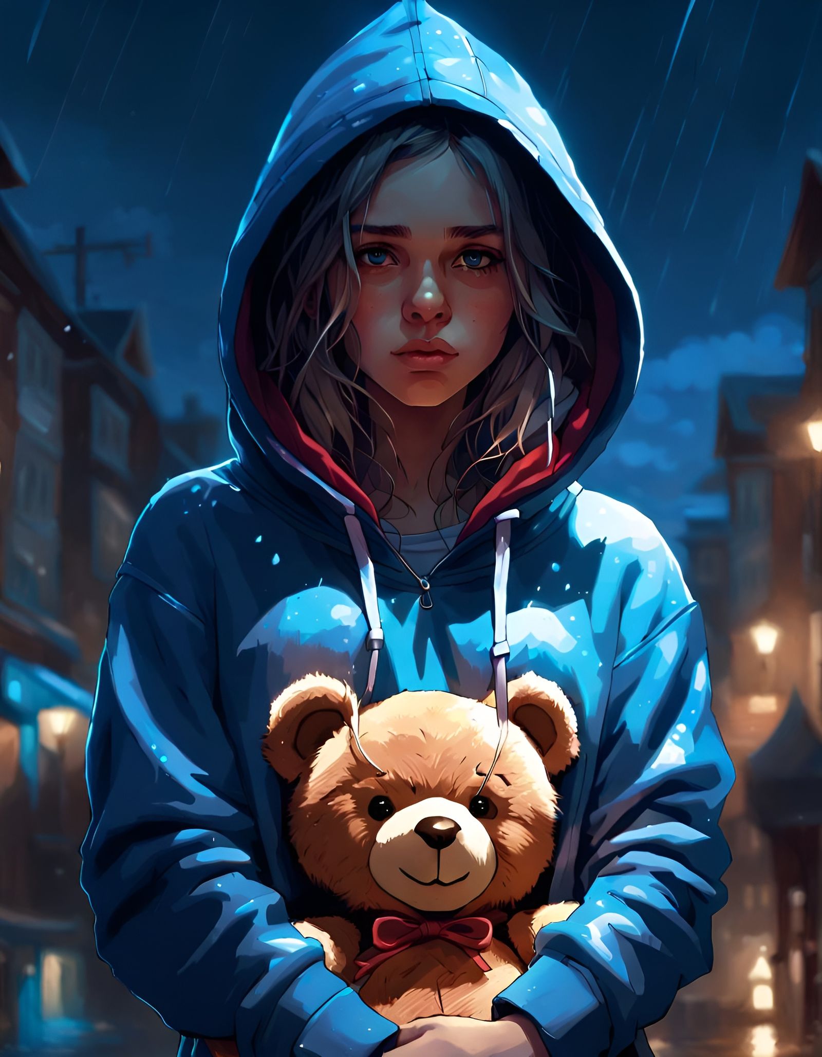 Girl with Teddy Bear Portrait in Hyperrealistic Style