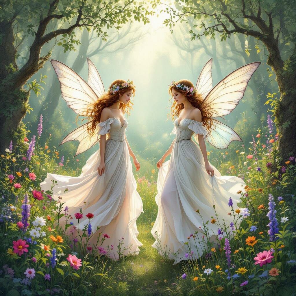 Ethereal Fairies in Enchanted Forest, Dreamy Art