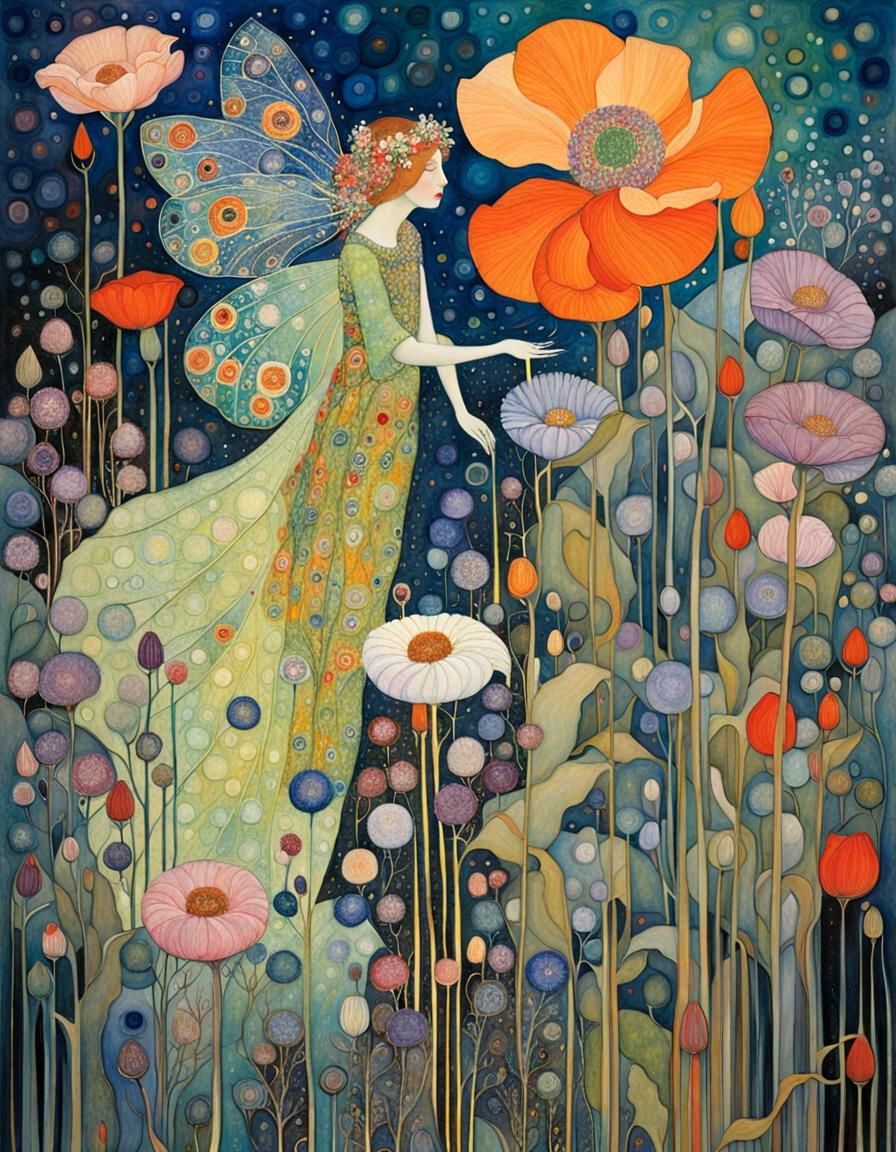 Fantastical Floral Fairy in Art Nouveau Style