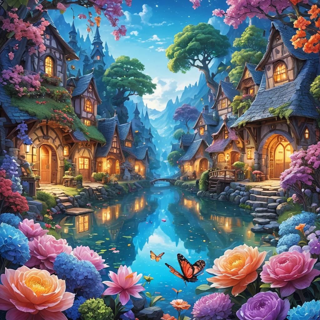 Enchanting Fantasy Village Illustration
