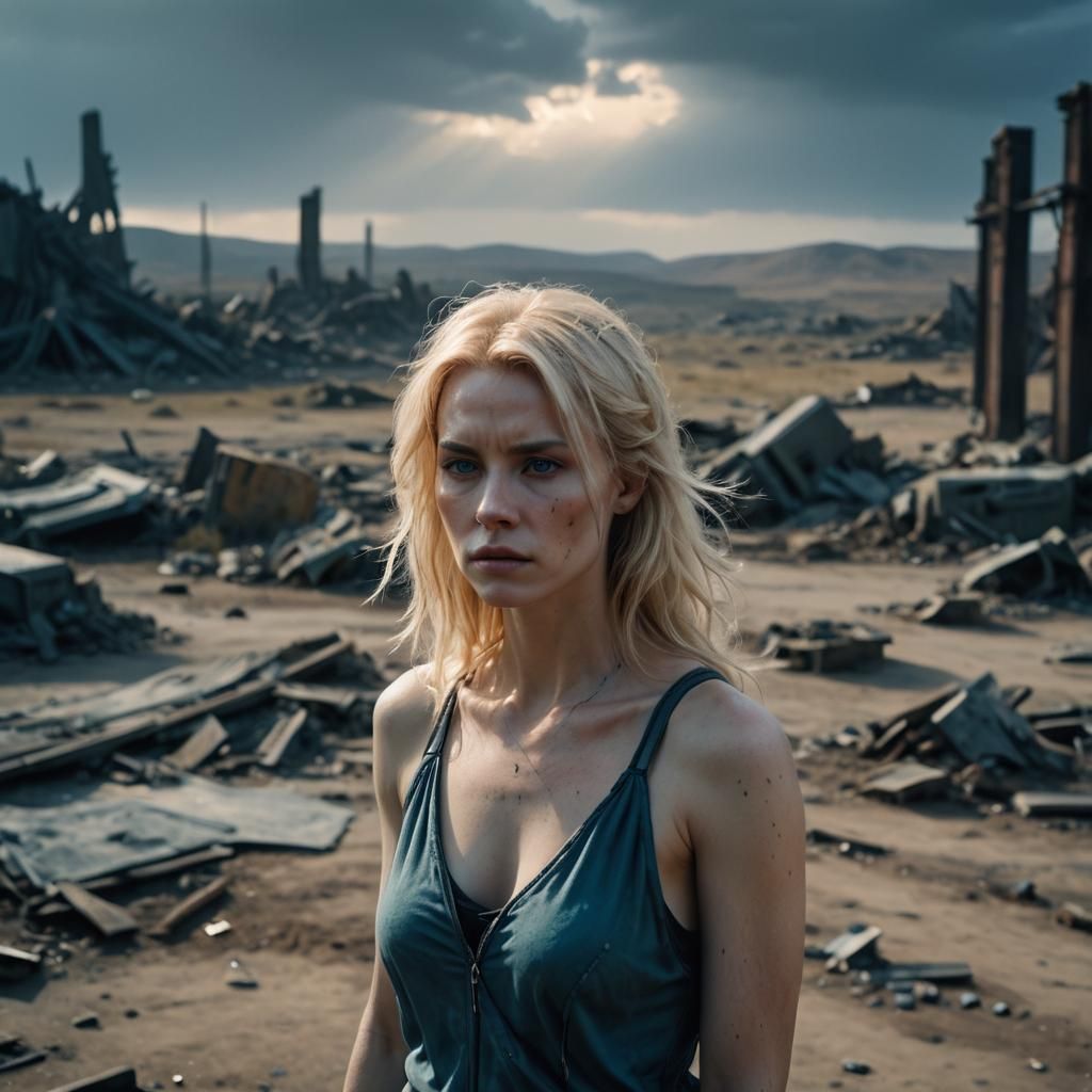 Blade Runner Woman in Dystopian Landscape