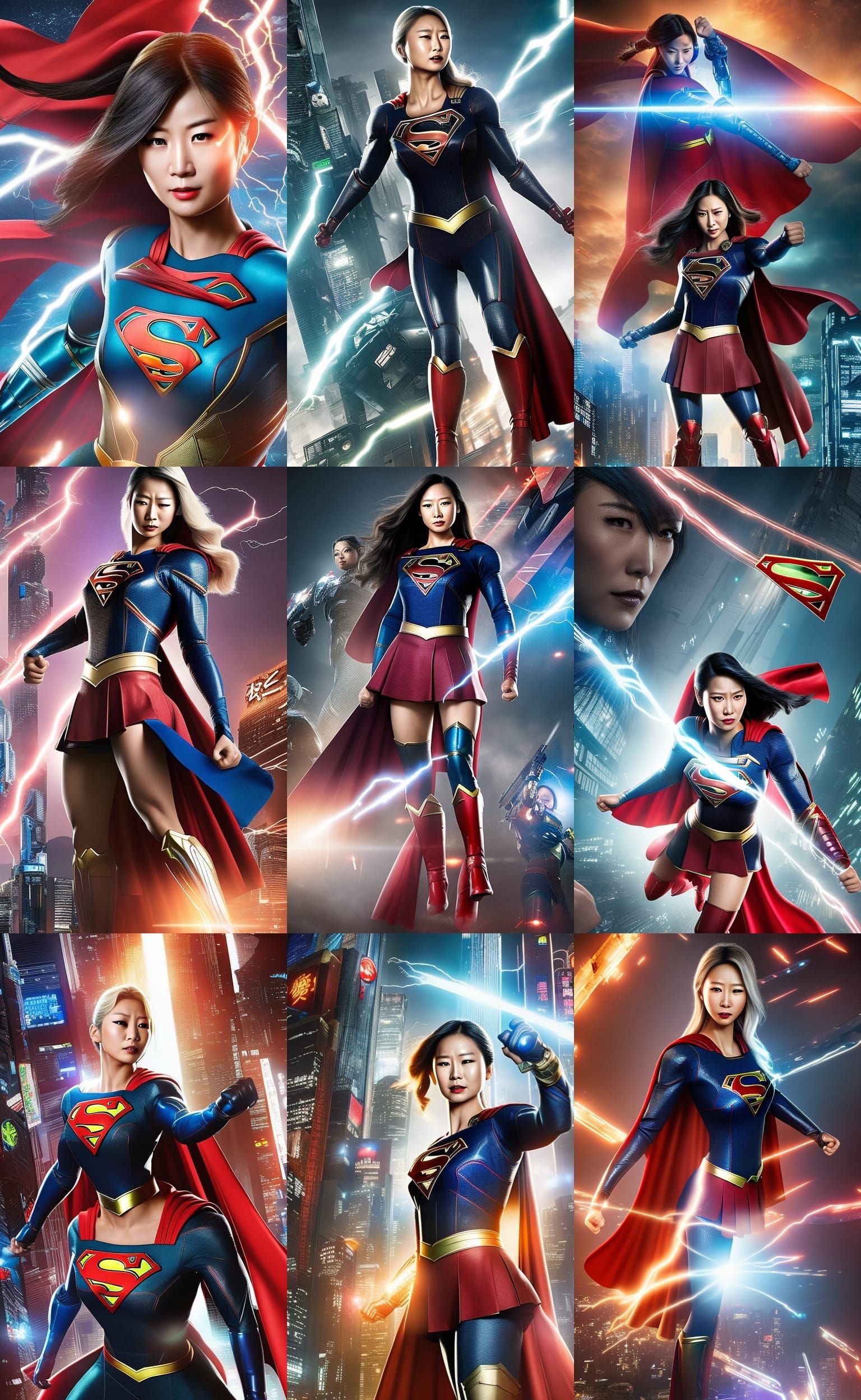 Cybernetic Supergirl in Intense Cyberpunk Battle