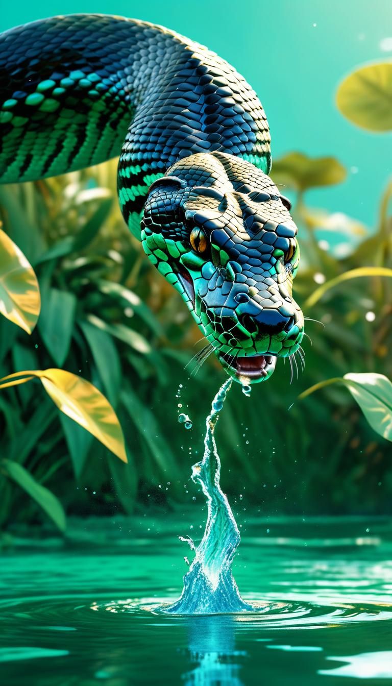 Anaconda Strikes Fish: Photorealistic Matte Painting