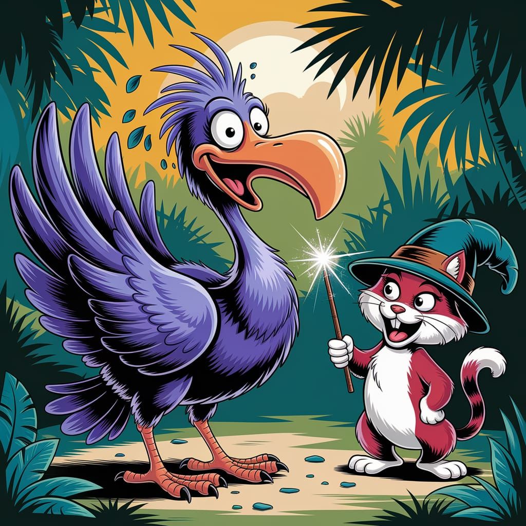 Resurrected Dodo Bird in Tropical Jungle Caricature