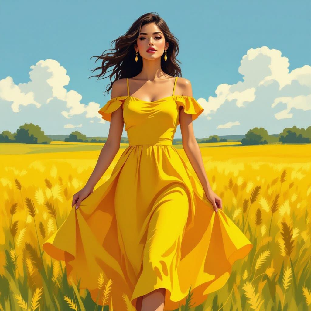 Woman in Yellow Dress, Surrealist Art