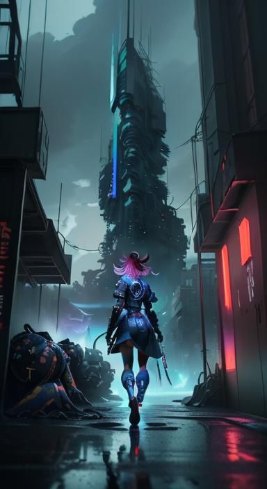 Nintendo Switch Girl in Anime Cyberpunk Style