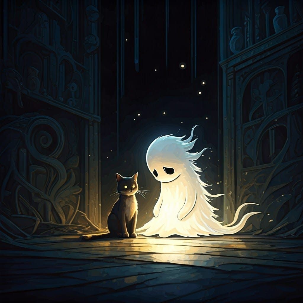 Lonely Ghost and Cat in Ethereal Matte Painting