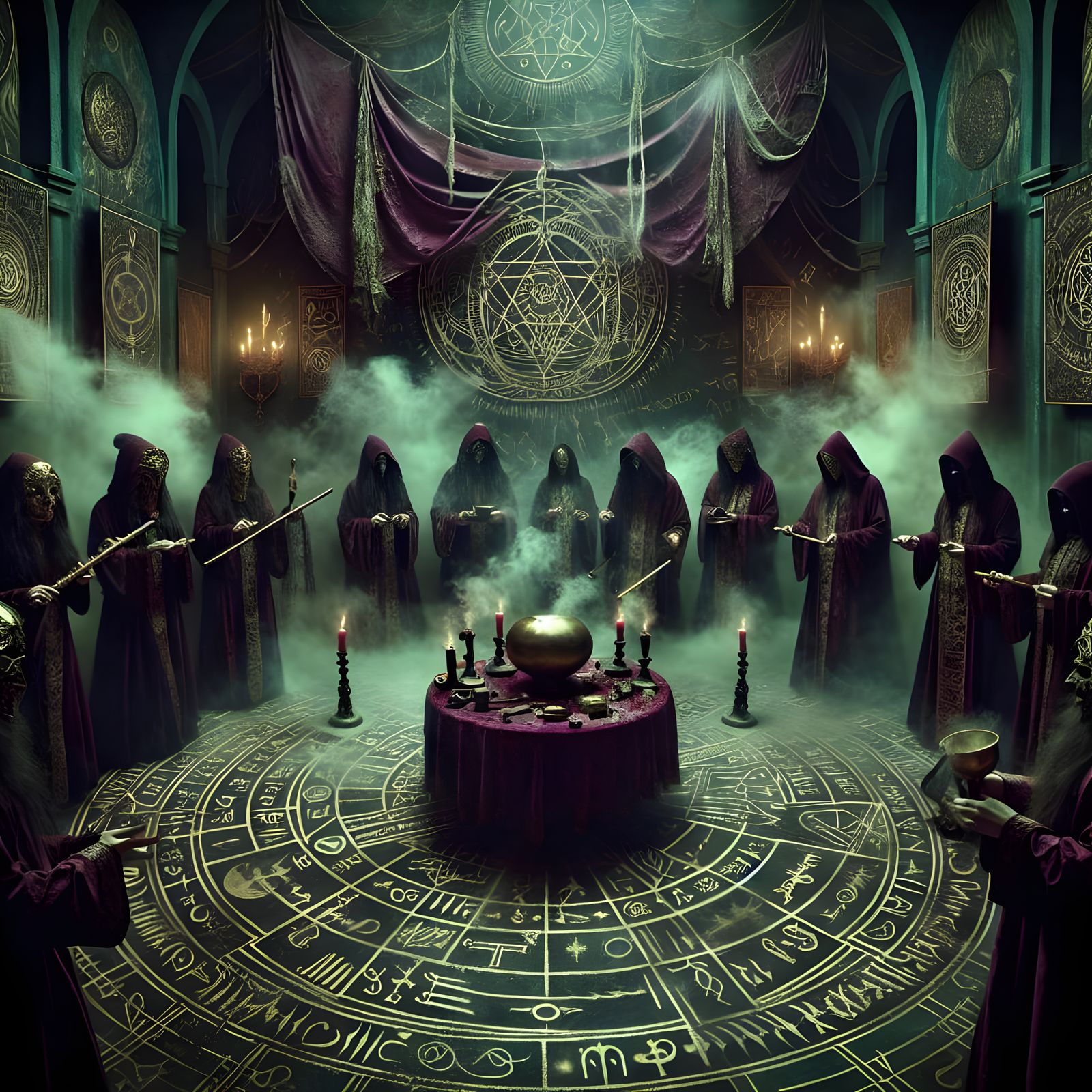 Ominous Ritual Chamber with Arcane Symbols