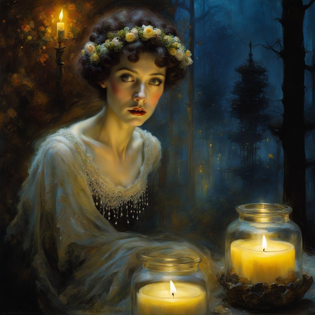 Ethereal Woman in Candlelight: Art Nouveau Fantasy