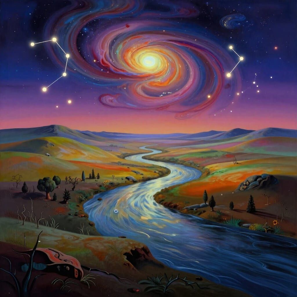 Surreal Celestial River Landscape in Ethereal Glow