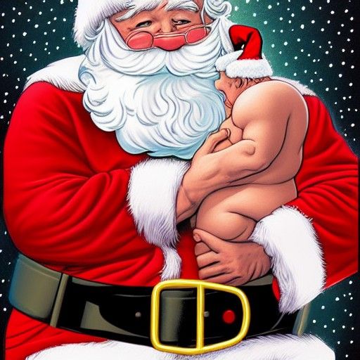 Santa Claus Breastfeeding in Diaper: Comic Book Art