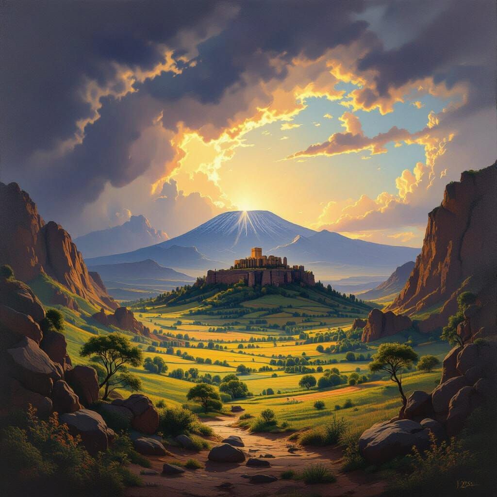 Mount Zion Landscape Painting Evoking Divine Protection