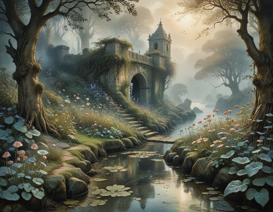 Enchanted Island Ruins in Ethereal Mist