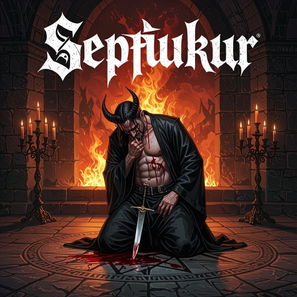 Satan Weeping and Stabbing Himself in Hellish Inferno