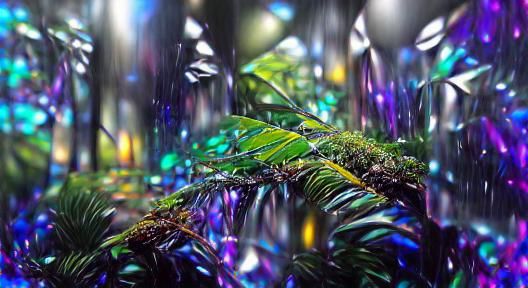 Hyperrealistic Quartz Rainforest in Dichroic Glass