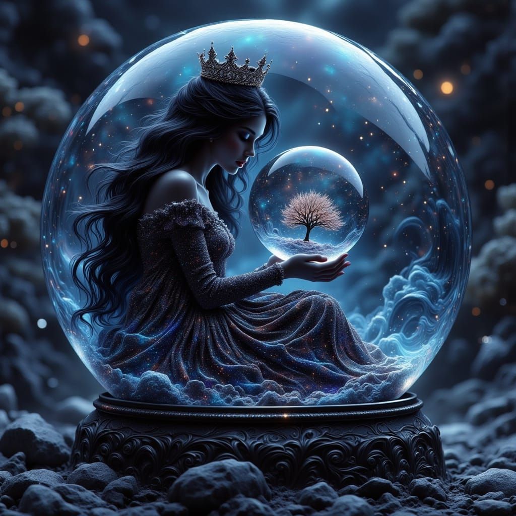 Queen Sleeping Inside Crystal Snow Globe